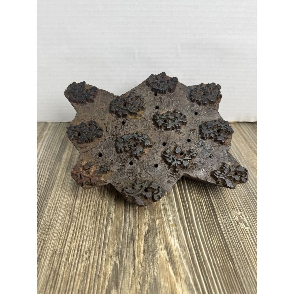 Antique Wooden Textile Printing Block Original Fine Hand Carved Floral Motifs